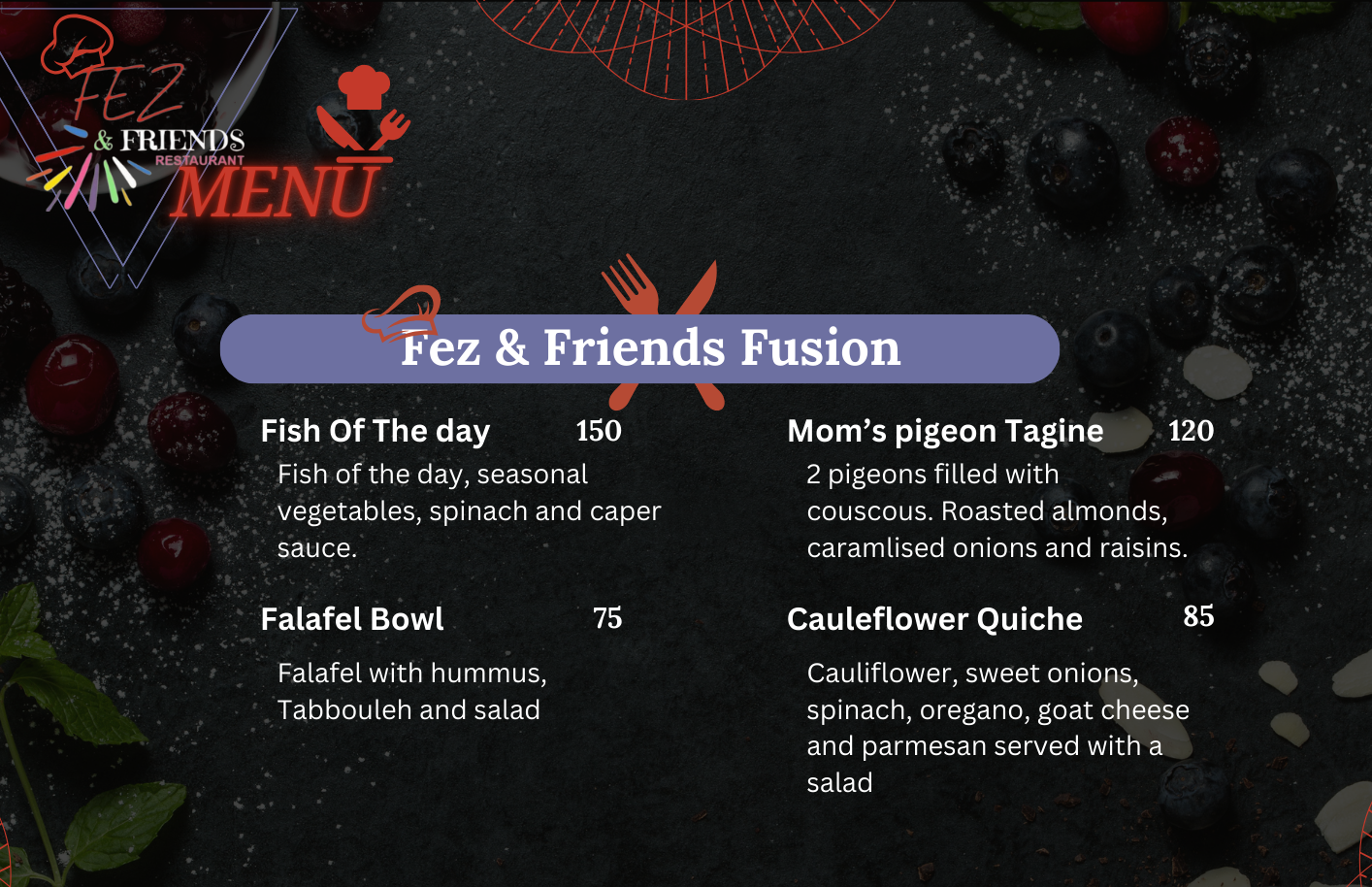 Fez and friends menu